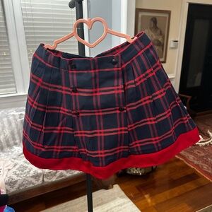 Jacadi Navy and Red Plaid Pleated Skirt with Red Hem for Girls - Size: 5 years
